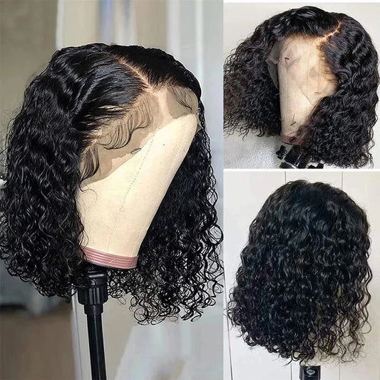 Brazilian Curly Short Bob 13x4 Lace Frontal Wig 200% Density Deep Wave 4x4 Transparent Lace Front Wigs 100% Human Hair For Women